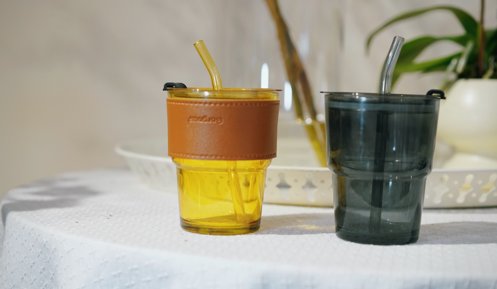 Glas-Tumbler mit Lederhülle · Handgefertigt - Ansicht 4