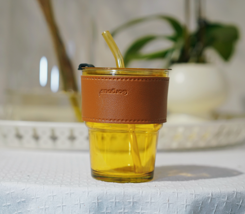 Glas-Tumbler mit Lederhülle · Handgefertigt - Ansicht 5